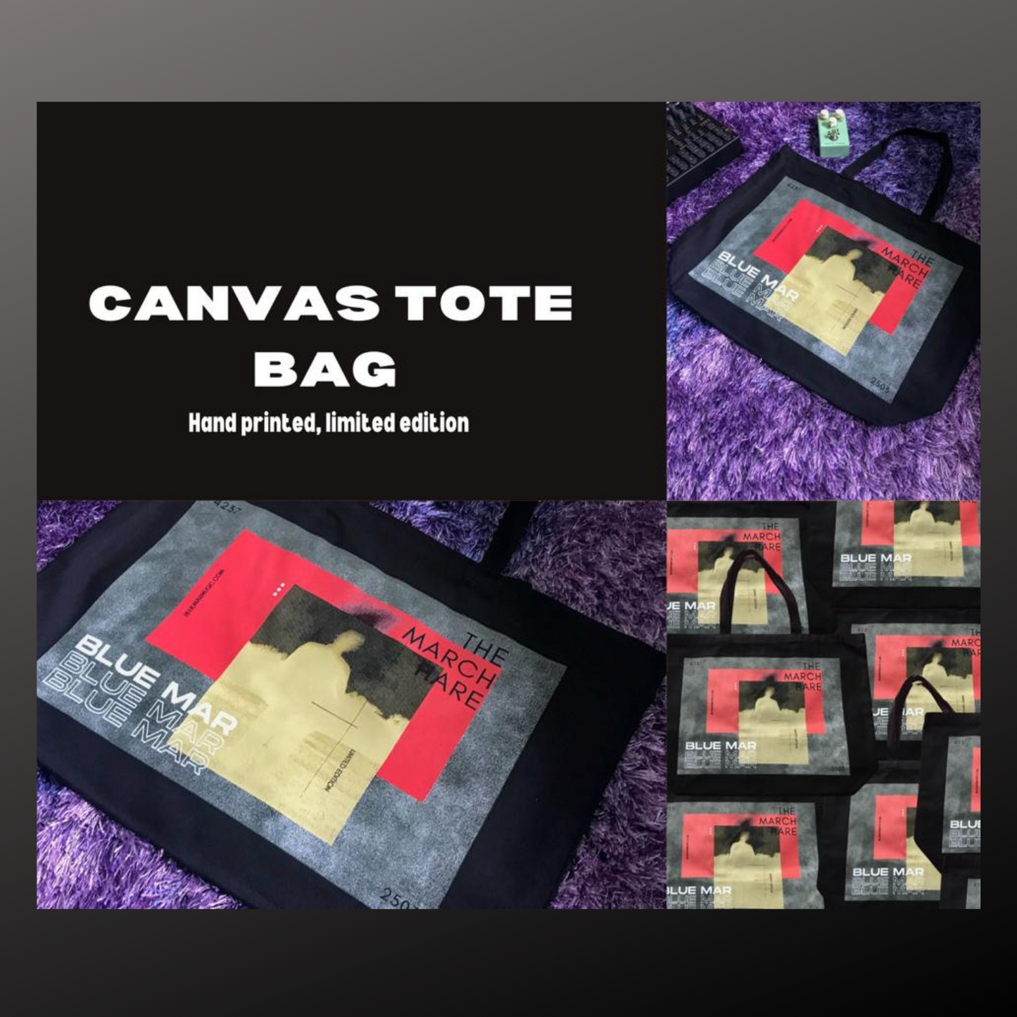 The March Hare Canvas Tote. One of a kind, limited edition, canvas tote bag, individually screenprinted with extra TLC. PRODUCT DETAILS. 100% cotton 49cm x 38cm Art size 15” wide